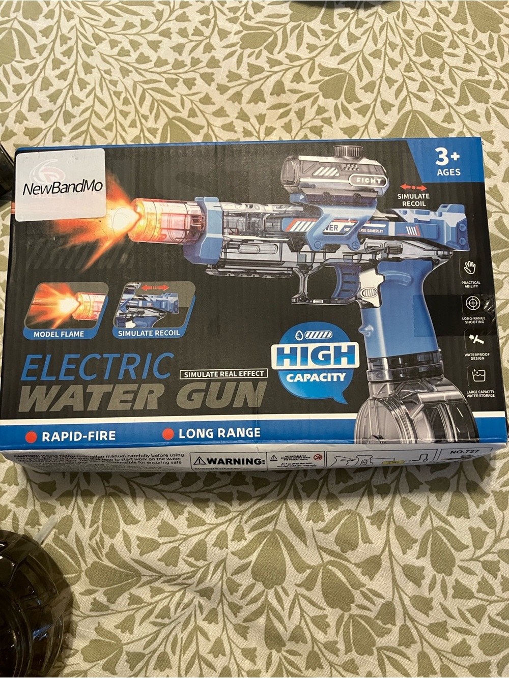 NewBandMo Electric Water Gun High Capacity Long Range USB Charging Blue 3+